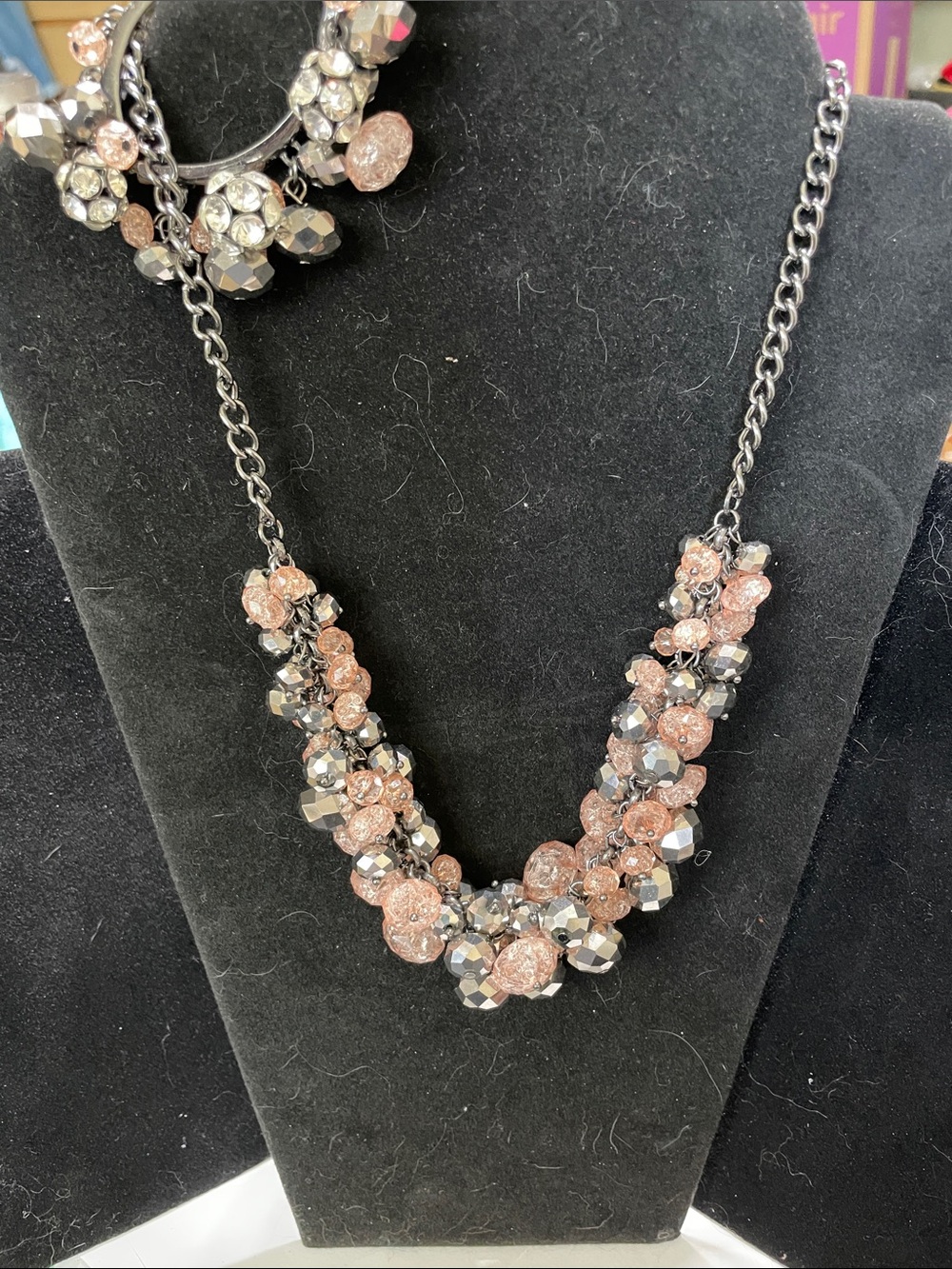 Rose Gold Cluster Bead Statement Necklace and Bracelet